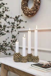 Set 4 portacandela pigna ottone anticato
