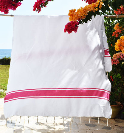 Telo Mare Fouta Classic Bianco e Fucsia