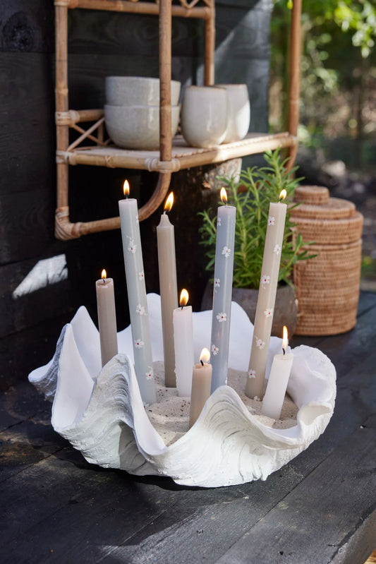 Candela a stelo azzurro polvere con fiorellini