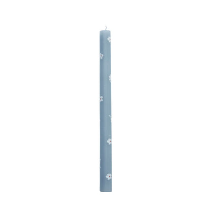 Candela a stelo azzurro polvere con fiorellini