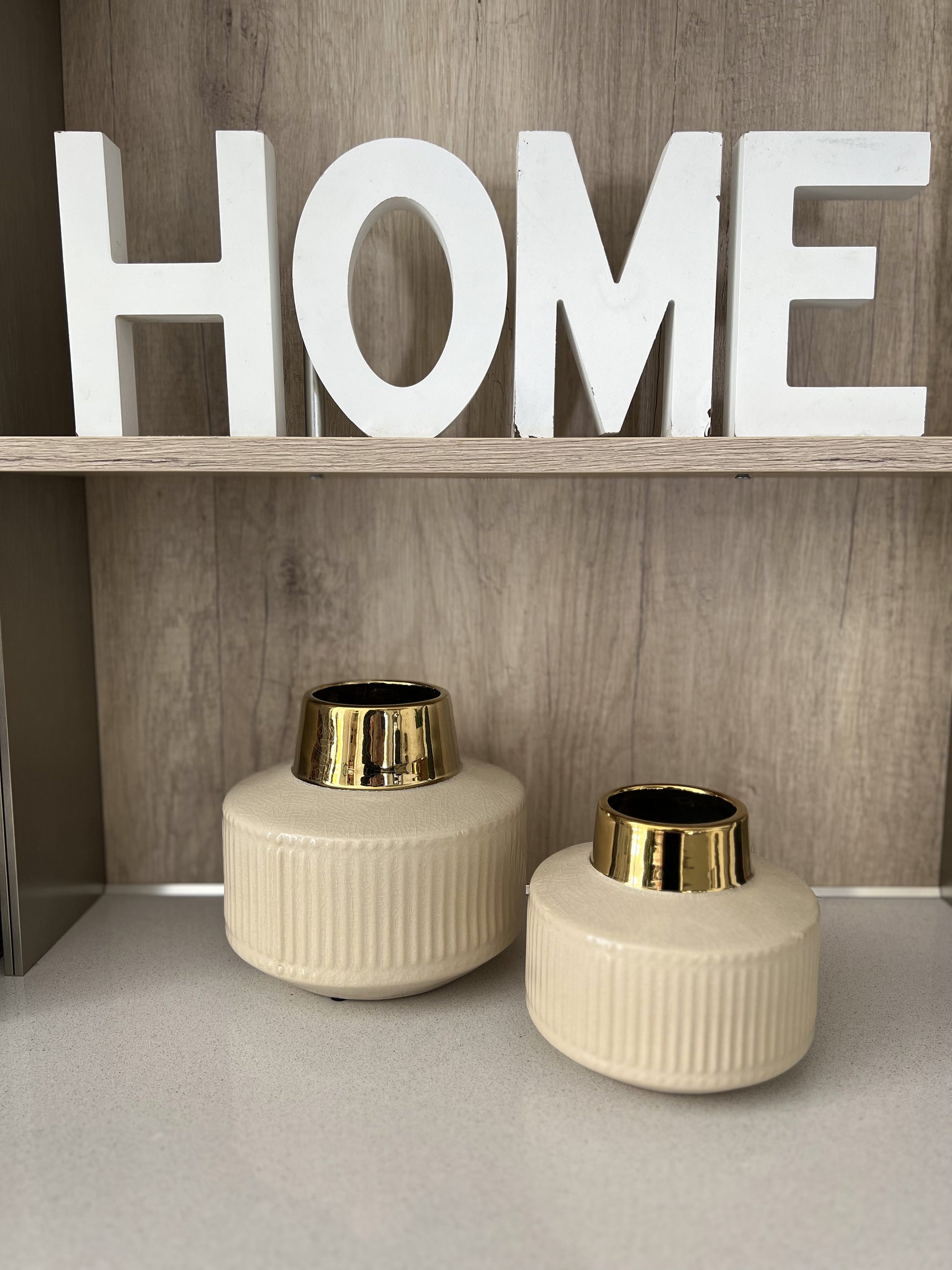 Vaso basso righe Bianco e Oro - A.Bi.Ci. Lab