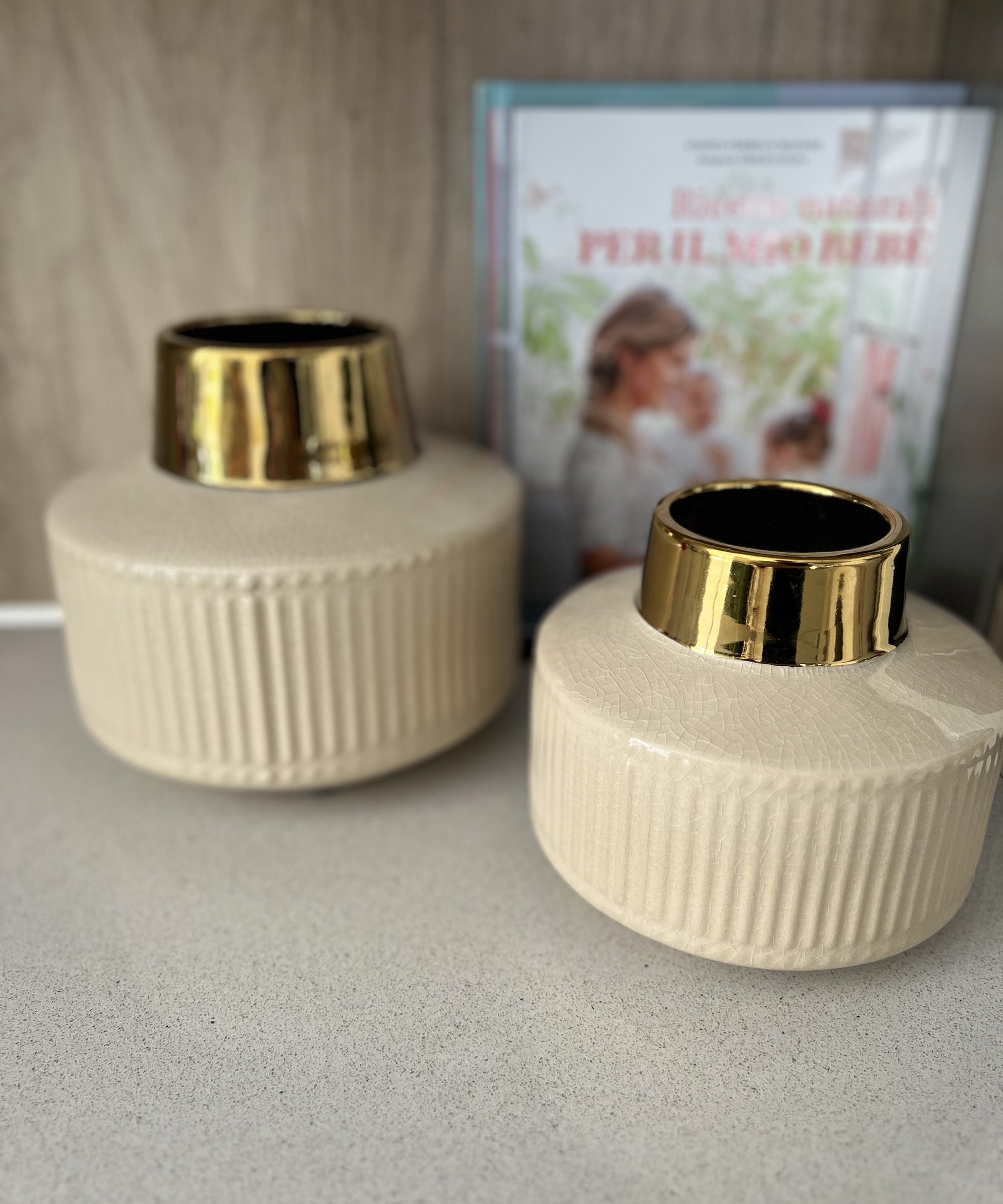 Vaso basso piccolo righe Bianco e Oro - A.Bi.Ci. Lab