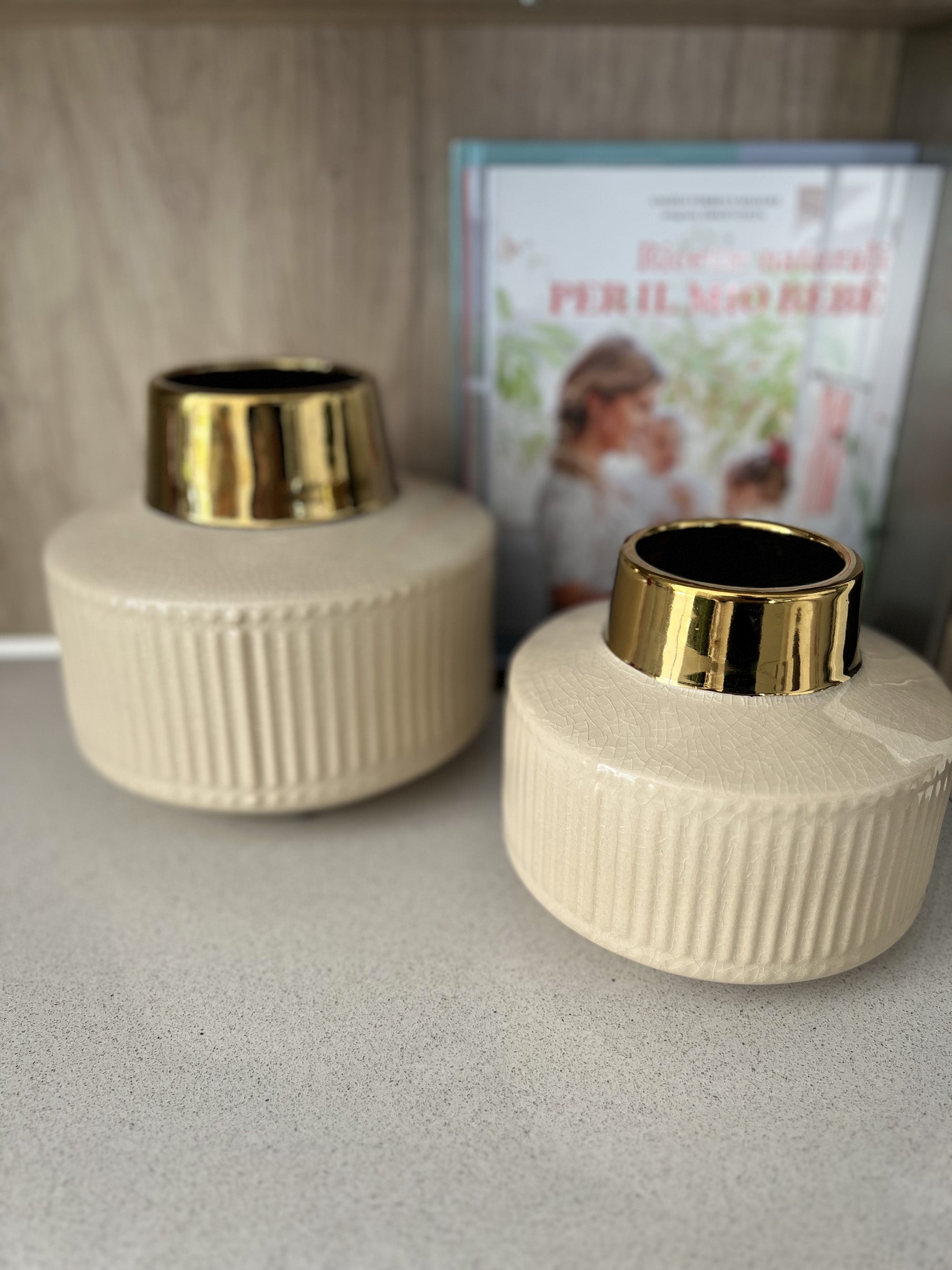 Vaso basso piccolo righe Bianco e Oro - A.Bi.Ci. Lab